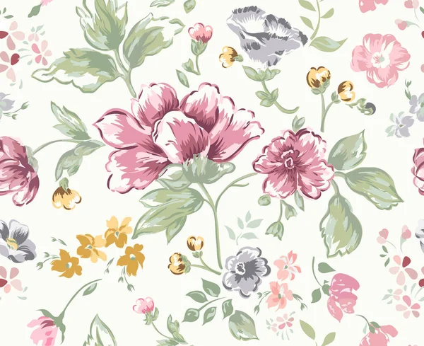 Floral Pattern Pink Blue Flowers Background Hand Drawn Illustration — Stok fotoğraf