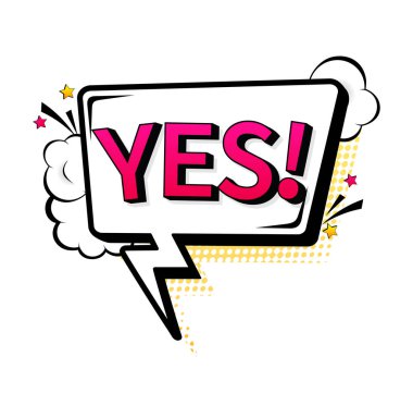 Evet, megafonla işaret illüstrasyonu. Pop tarzı. Renkli arkaplanda çizgi film simgesi. Vektör arkaplanı