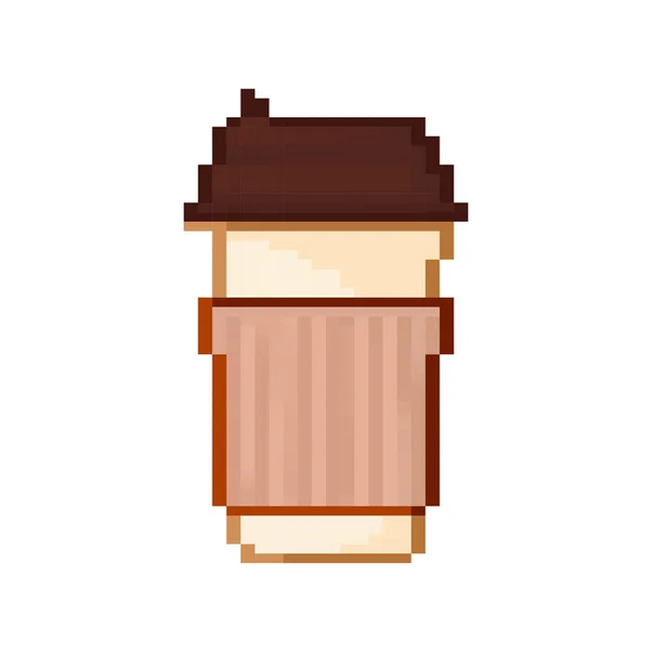 Kaffeetasse aus Papier im Pixelstil auf weißem Hintergrund. Leere Attrappen. Attrappe auf, Vorlage. Kaffeetrinken — Stockvektor