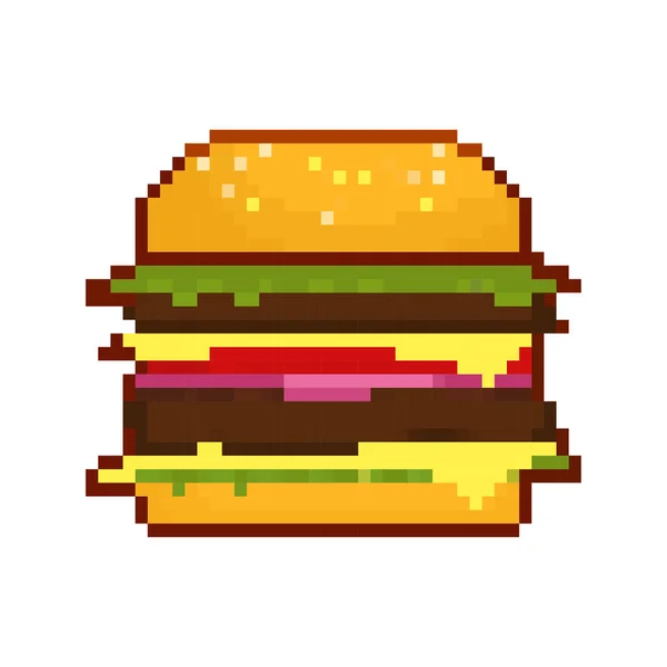 Burger im Pixelstil. Nahaufnahme für Promotion Design. Abstrakter Hintergrund. Logo-Design. Fast food — Stockvektor