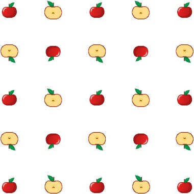 Kırmızı pikselli klasik soyut çizim ve şablon tasarımı için ısırılmış elma. Piksel vektör çizimi. Soyut arkaplan