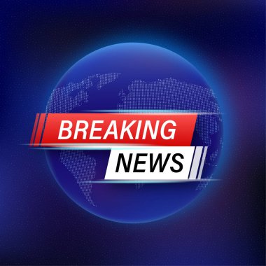 Koyu mavi arka planda mavi flaş haber. İllülasyon, vektör. Haber kavramı