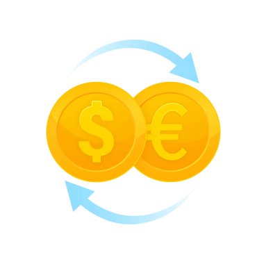 Konsept tasarım için altın para bozdurma parasıyla avroya düz çizim. Vektör illüstrasyonu.