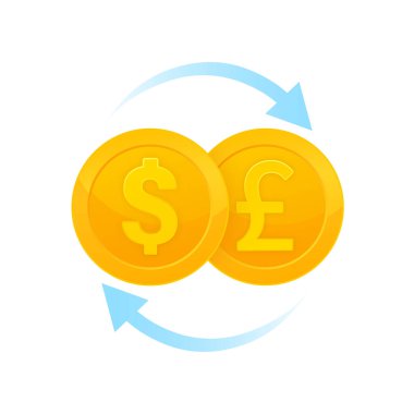 Altın döviz kurlu düz çizimler Dolar 'dan Pound' a konsept tasarımı. Vektör illüstrasyonu.