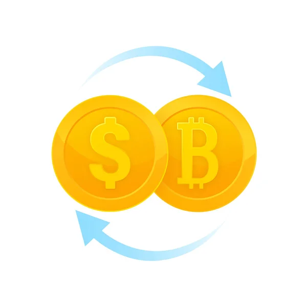 Flache Illustration Mit Goldwährungsumtausch Bitcoin Dollar Für Konzeptdesign Vektorillustration — Stockvektor