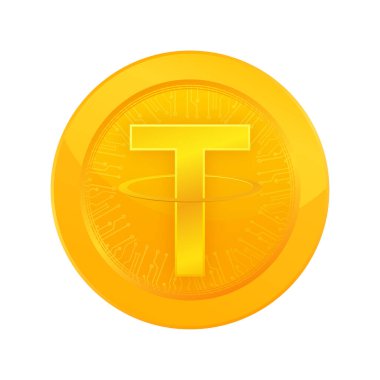 Altın testereli 3D ikon. Vektör logosu. Şifreli para, şifreli para. Kripto para birimi teknolojisi.