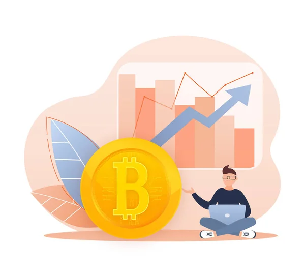 Für Die Konzeptgestaltung Karikatur Des Bitcoin Wachstums Bitcoin Börse Kryptowährungskonzept — Stockvektor