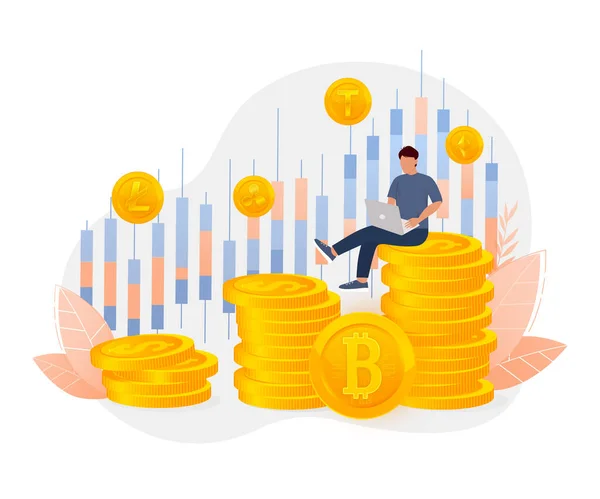Finanças Crescimento Bitcoin Moeda Criptomoeda Moeda Criptomoeda Desenhos Animados Ilustração — Vetor de Stock