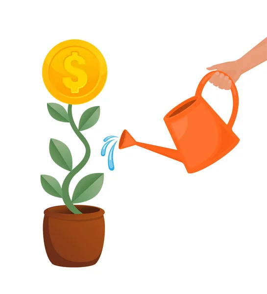 Χέρι Ποτιστήρι Χέρι Επιχειρηματίας Πότισμα Φυτών Χρήματα Λευκό Φόντο Έννοια — Διανυσματικό Αρχείο