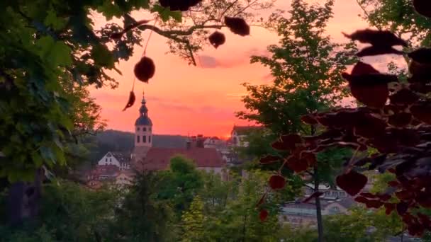 View Baden Baden Old Town City Center Sunset Spring — Stock video