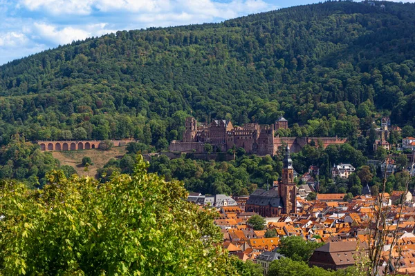 stock image Panoramic view of Heidelberg old Town, and Palace in Germany