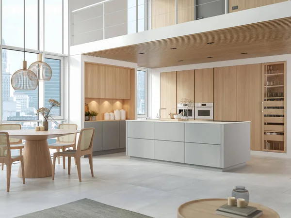 Illustrazione 3D. Cucina moderna in loft appartamento. — Foto Stock