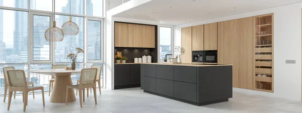3D说明。阁楼公寓的现代化厨房. — 图库照片