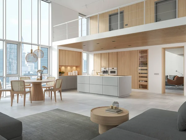 3D Illustration. Modern kitchen in loft apartment. Stock Picture