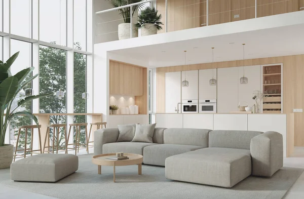 Ilustrasi 3D. Dapur modern di apartemen apartemen apartemen. — Stok Foto
