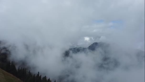 Flying Drone Low Hanging Clouds High Alps Austria — Stock Video