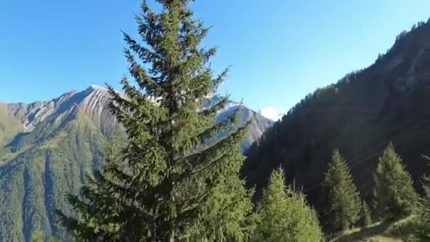 Vista Una Montaña Con Pico Nevado Desde Teleférico Que Baja — Vídeos de Stock