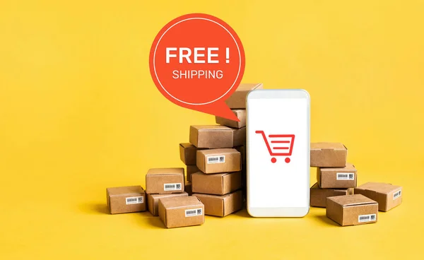 Business Ecommerce Online Shopping Concepts Free Shippng Text Smartphone Product — Foto Stock