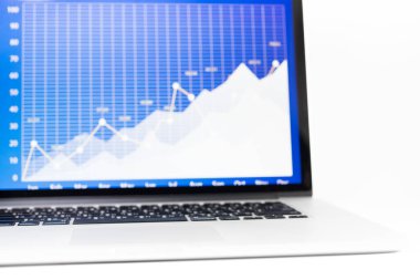 Laptop ekranında gösterilen istatistik çizelgeleri bulanık, Finansal grafik, İş Analizi kavramı