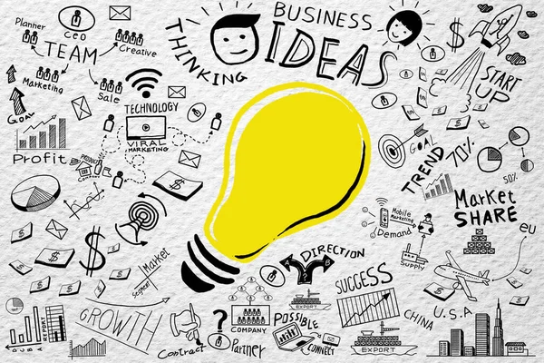 Vrijstaande Tekening Lamp Business Doodles Set Inspiratie Concept Modern Design — Stockfoto