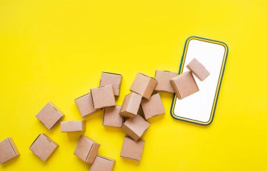 Business ecommerce or online shopping concepts with smartphone and product box order.marketplace and technology.copy space