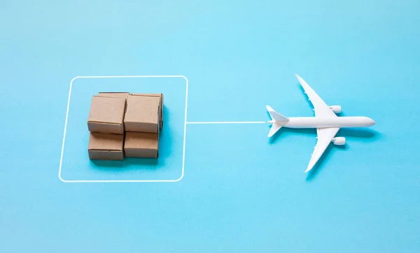 Logistics or cargo service with airplane and product box order.business transportation.online shopping market
