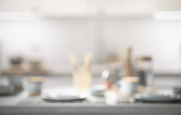Розмивання Кухонного Посуду Столі Кухонній Кімнаті Дизайну Фонової Реклами — стокове фото