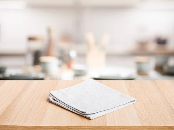 Fabric Cloth Wood Table Top Blur Kitchen Counter Room Background — Stock Photo, Image