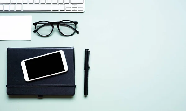 Flat Lay Blank Desk Accessories Business Motivation Inspiration Concepts Ideas — Stock Fotó