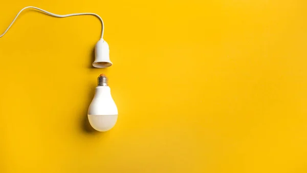 Business Creativity Inspiration Idea Lightbulb Yellow Background Copy Space Stock Kép