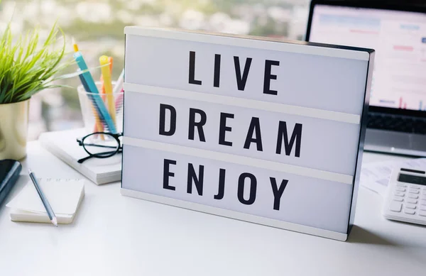 Live Dream Enjoy Ext Lightbox Business Motivation Concepts Happy Work — Stockfoto
