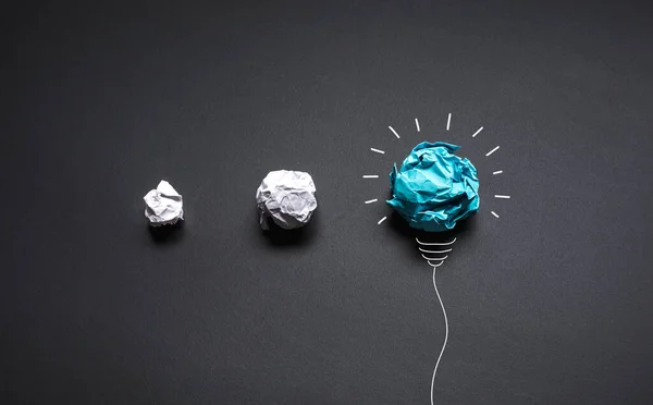 Ideas Paper Crumpled Ball Lightbulb Business Creativity Solution Concepts Stock Kép