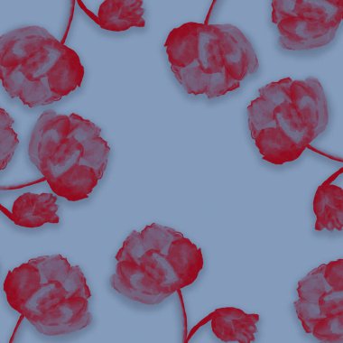 kırmızı çiçekli arkaplan çerçevesi suluboya