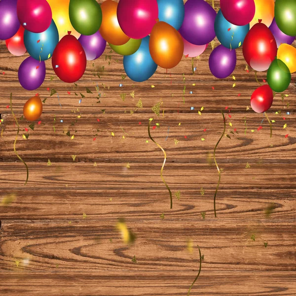 Houten Hek Achtergrond Met Ballonnen Voor Verjaardag Viering — Stockfoto