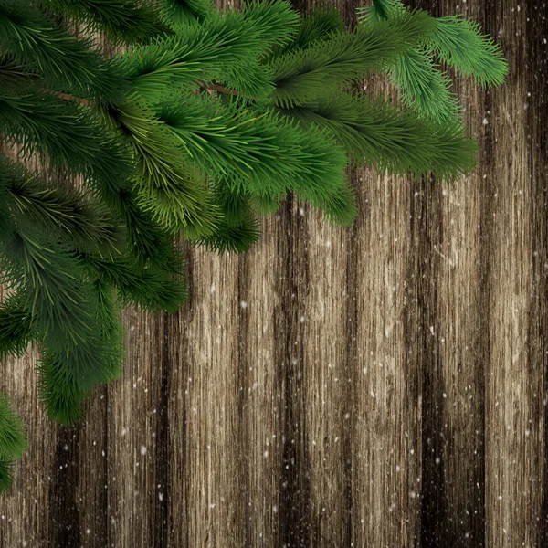 Christmas Background Old Fence Branch Fir Tree — 图库照片