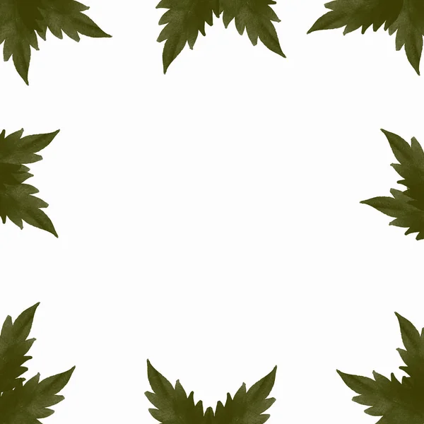 Trendy Seasonal Green Leaves Text Frame Background — Stockfoto