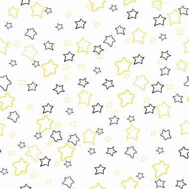 Yıldızlı kusursuz desen. Siyah beyaz desen. Yıldızlı şenlik düzeni. Gece gökyüzü arka planı. Bebek dokusu. Tekstil, giysi ve ambalaj kağıtları için çocuk izleri. Çocuk duvar kağıdı.