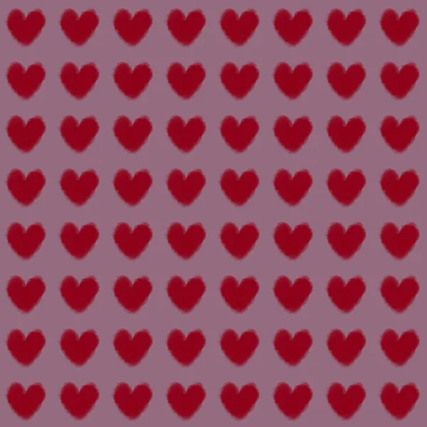 简单的心脏无缝图案 情人节背景 平面设计无尽的混乱纹理由微小的心脏轮廓 红色的阴影 在黑色背景下读心术 — 图库照片