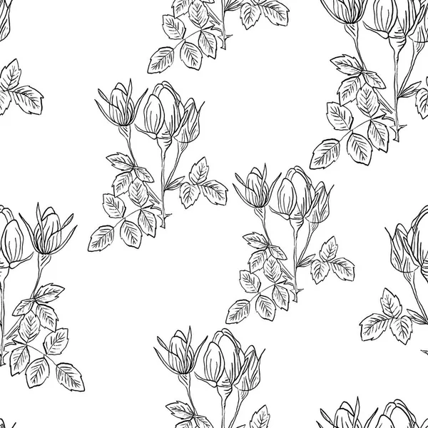 Schwarz Weiß Muster Großes Muster Blumenzeichnung Von Hand Tätowierung Skizze — Stockfoto