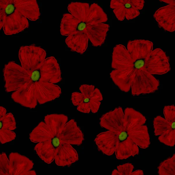 Bloemenpatroon Zwarte Bloemen Een Witte Achtergrond Kamille Kruidnagel Bloem Achtergrond — Stockfoto