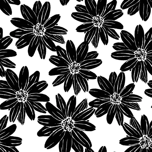Zwart Wit Bloemen Patroon Naadloos Mooi Bloemmotief Vegetatie — Stockfoto