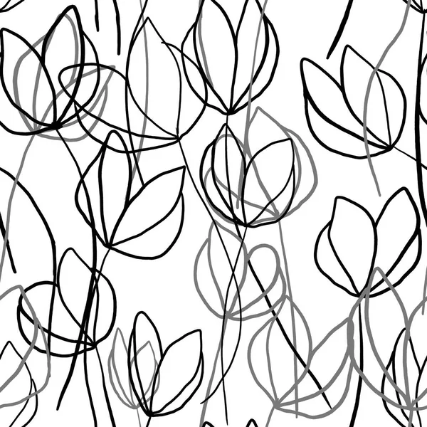 Schwarze Und Weiße Blumen Muster Nahtlos Wunderschönes Blumenmuster Vegetation — Stockfoto
