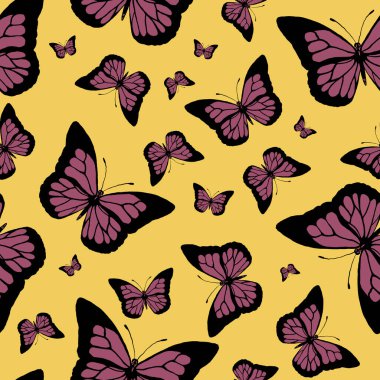 butterfly seamless repeat pattern design background. Random colorful butterfly silhouette, cute girly pastel.black and white. Overlay