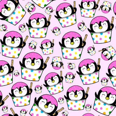 seamless pastry pattern with cakes, cupcakes, pies, cupcakes, ice cream. Hand drawn sweet bakery products in a sketchy style. Ice cream.