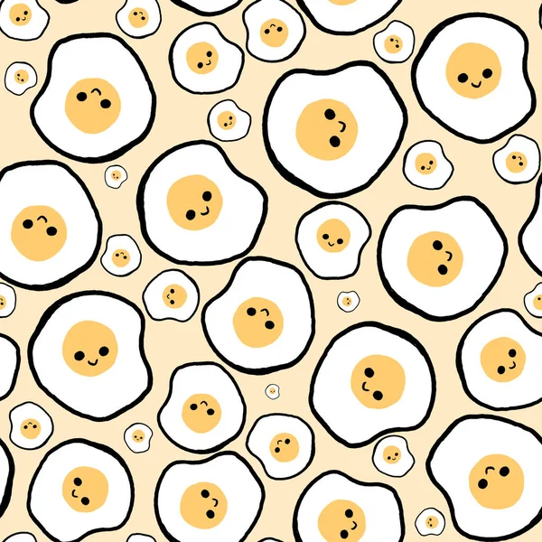 Seamless Pattern Cute Scrambled Eggs Scrambled Eggs Breakfast Background Kawaii — Stockfoto