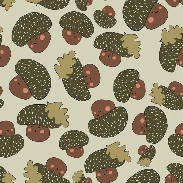 Vintage Forest Nature Seamless Pattern Fly Agaric Mushroom Fern Forest — Stockfoto