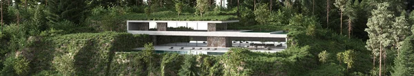 Maison Construction Moderne Avec Terrasse Piscine Belles Montagnes Avec Forêt — Photo
