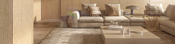Luxury Modern Interior Design Living Room Lighting Sunny Apartment Japanese — Stok fotoğraf