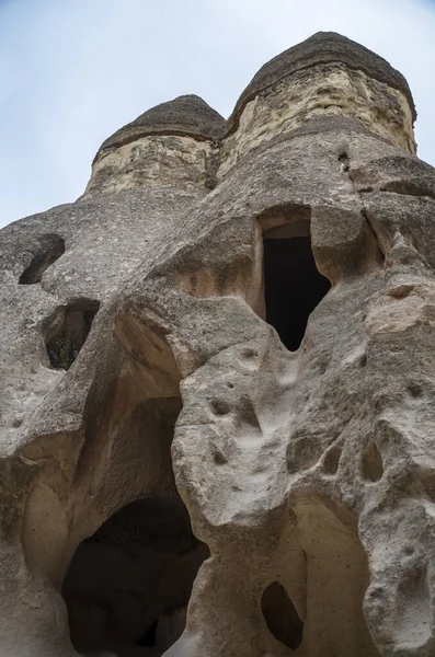Gyönyörű Cappadociai Táj Egyedülálló Geológiai Képződmények Kőházakkal Barlangokkal Turizmus Utazás — Stock Fotó
