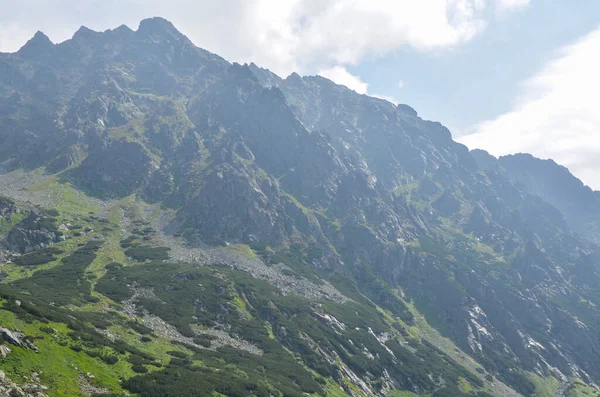 Ομιχλώδες Τοπίο Βουνά Πεζοπορία Διαδρομή Στην Κοιλάδα Mengusovska Όρη Τάτρα — Φωτογραφία Αρχείου